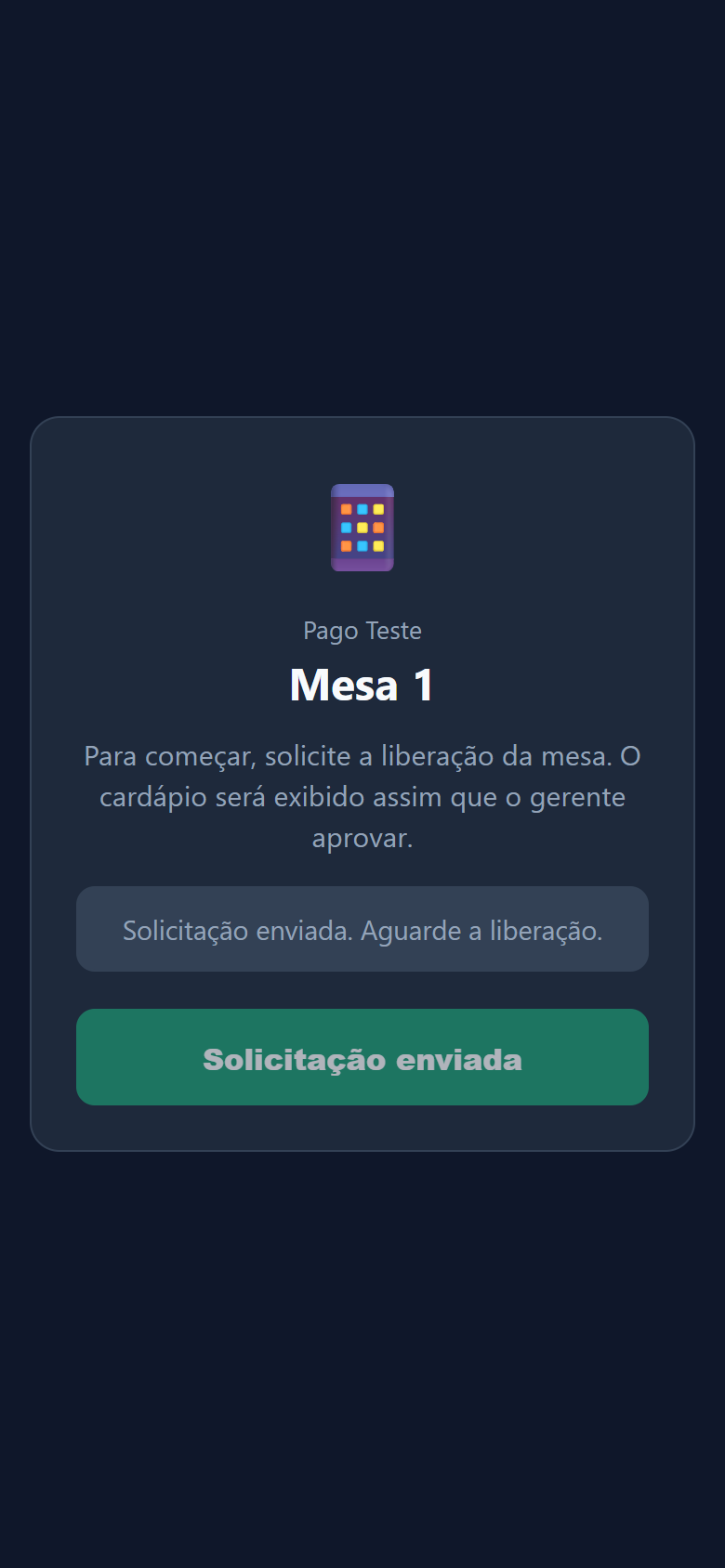 Tela atualizada de solicitação de liberação da mesa no Mesa Show