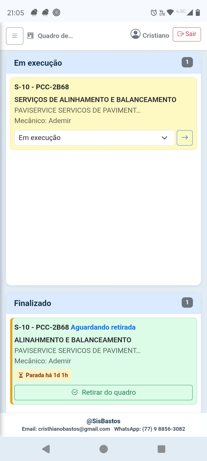Tela mobile de conversa e acompanhamento no SisBastos OS