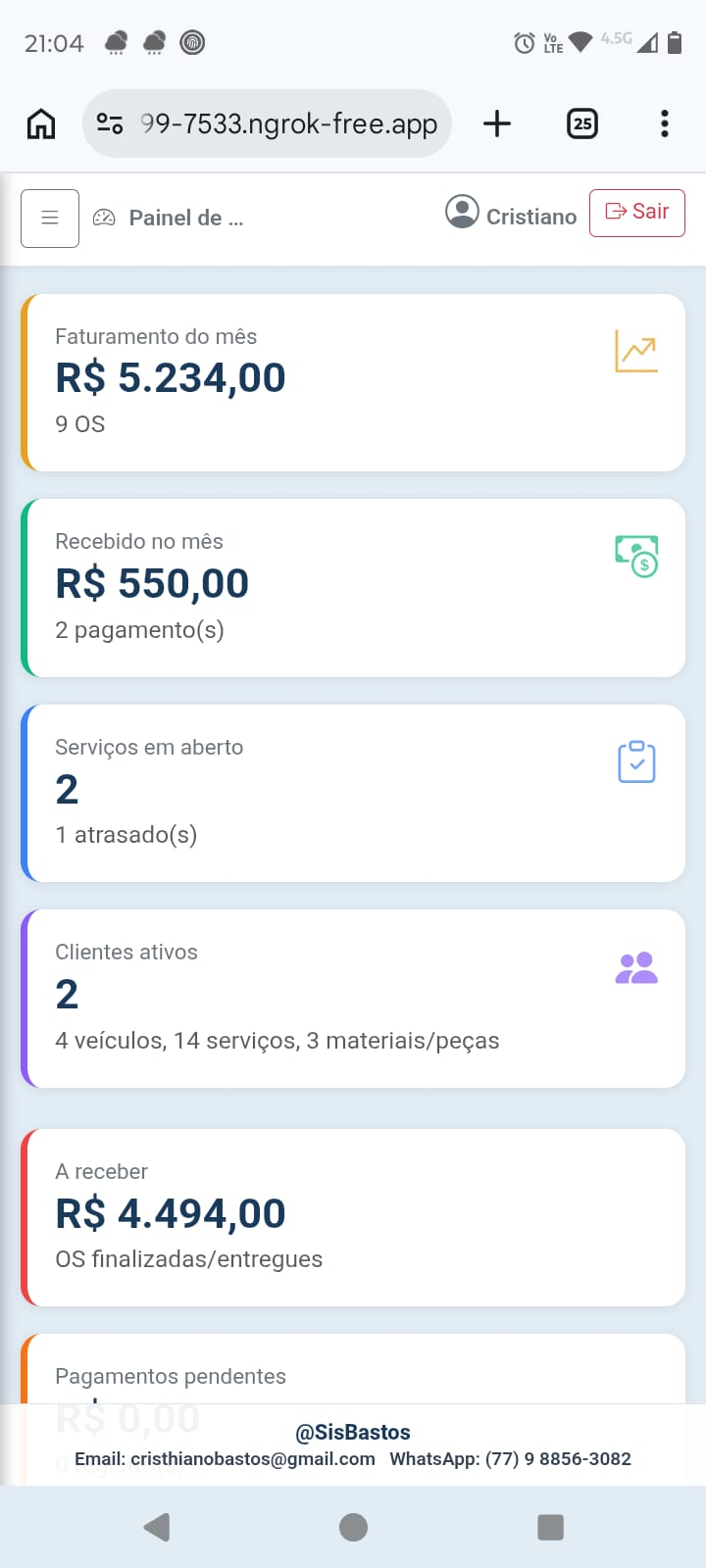 Painel mobile do SisBastos OS